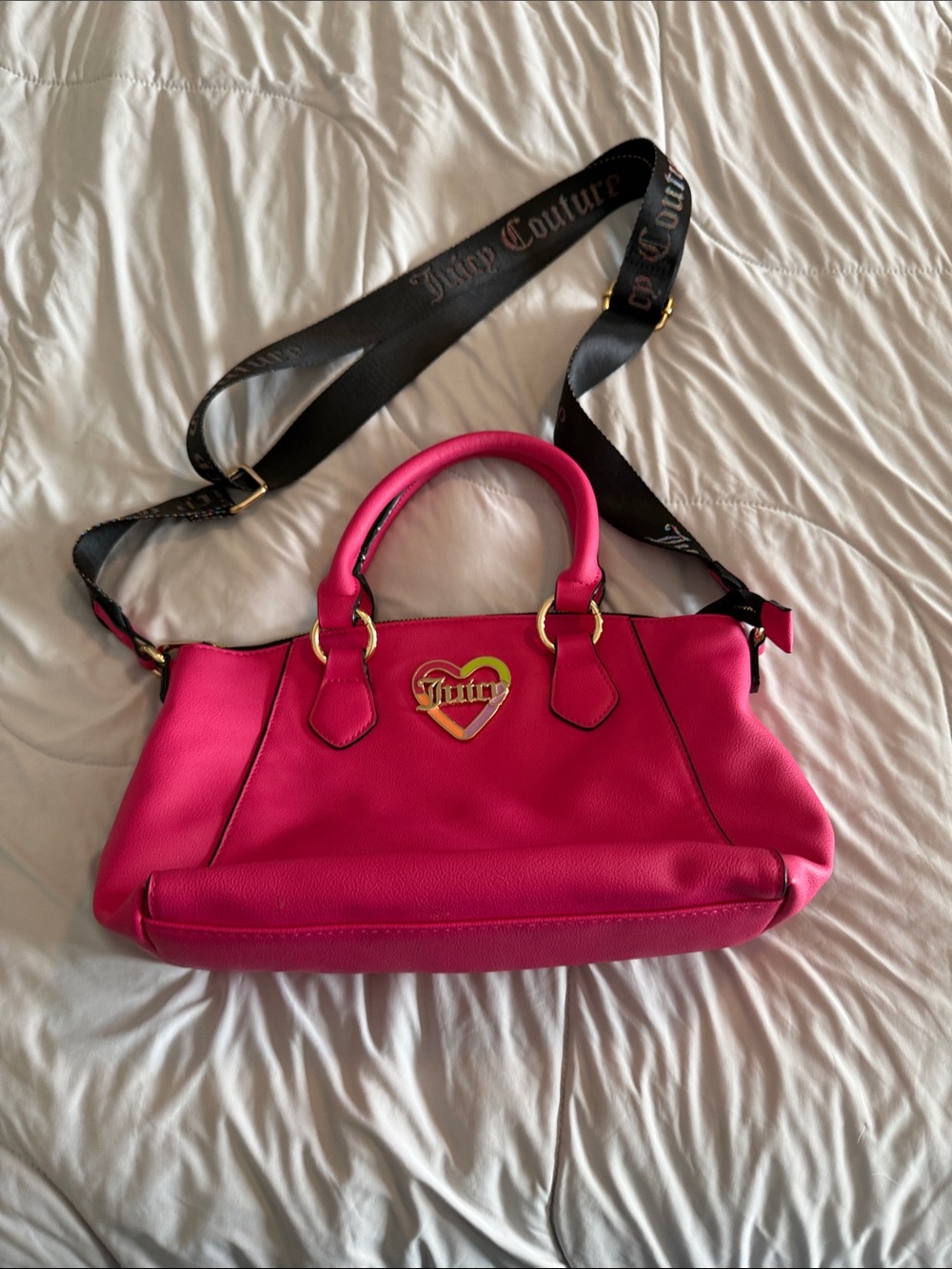 Juicy Couture Hot Pink Satchel with Black Logo Strap